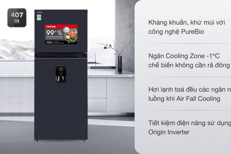 Tủ lạnh Toshiba Inverter 407 lít GR-RT535WE-PMV(06)-MG